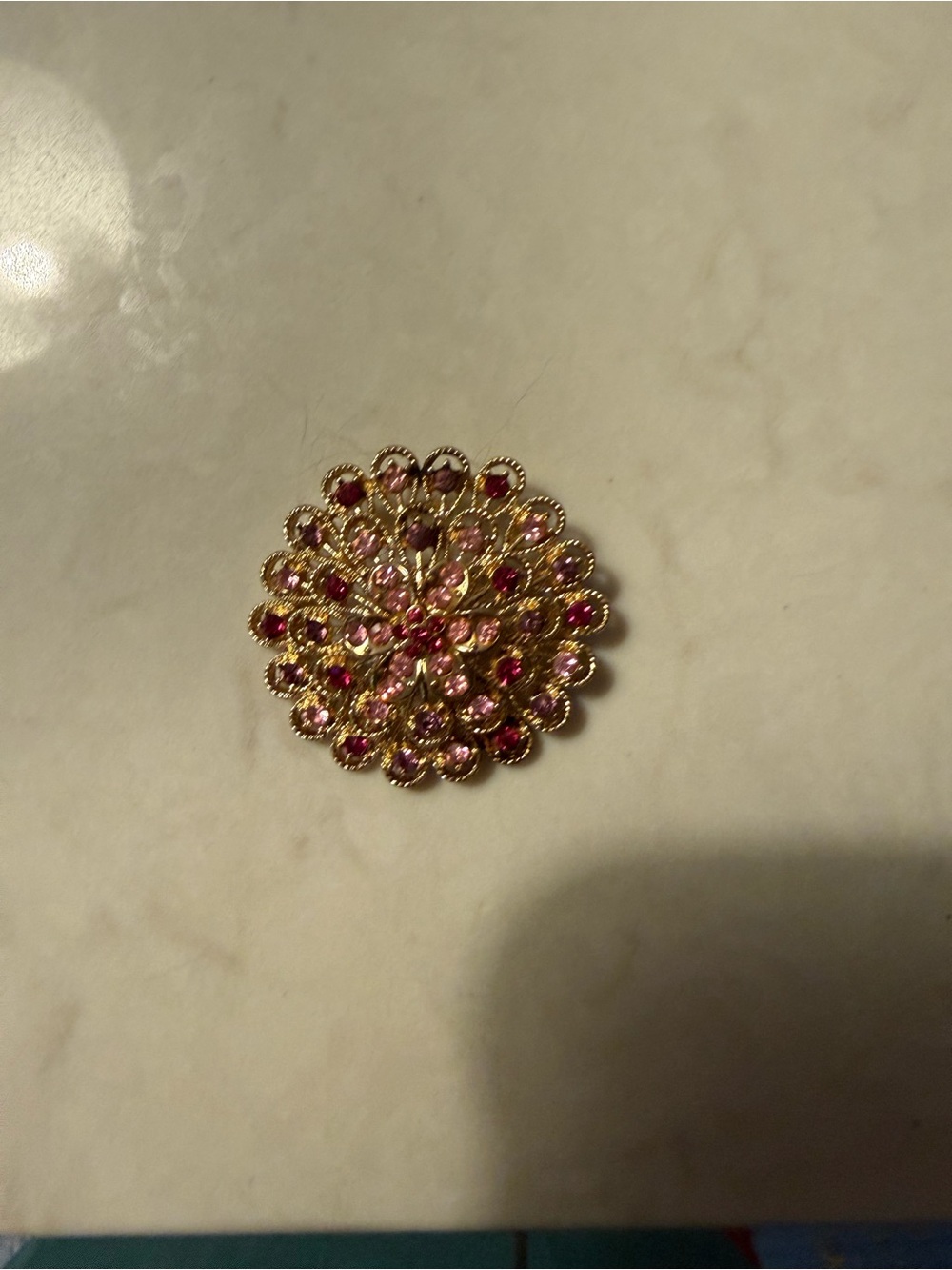 Gold-Tone Pink & Fuchsia Crystal Floral Brooch - Monet